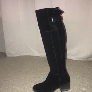 Crown vintage over the knee suede buckle boot